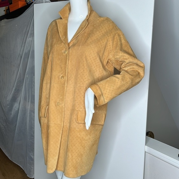 Revillon Paris Sz 40 Nubuk Laser Perforated Suede Leather 3/4 Coat Jacket - Picture 5 of 12